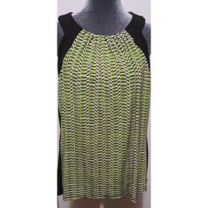 Worthington XL Halter Neck Sleeveless Top GreenBlack/White Career Casual Stretch